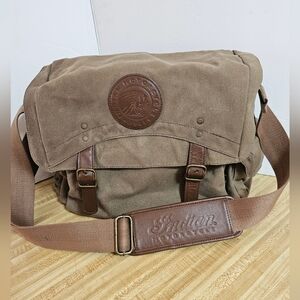 NEW Indian Motorcycle Waxed Cotton Canvas Messenger Bag Laptop Case Leather Trim